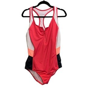 Lands End Women’s Pink White Charcoal Gray Zip Size‎ 16